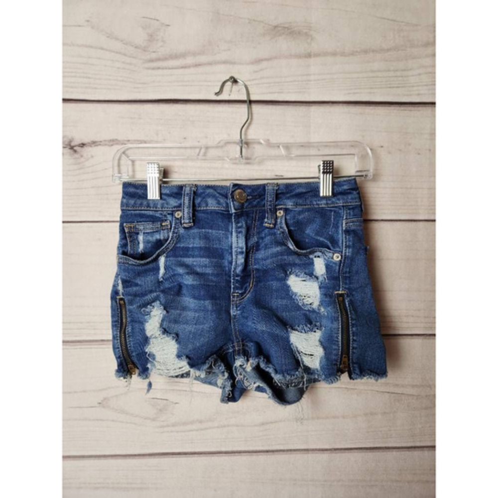 American Eagle Outfitters Womens Cut-Off Shorts Blue Zipper High Rise Denim 0
